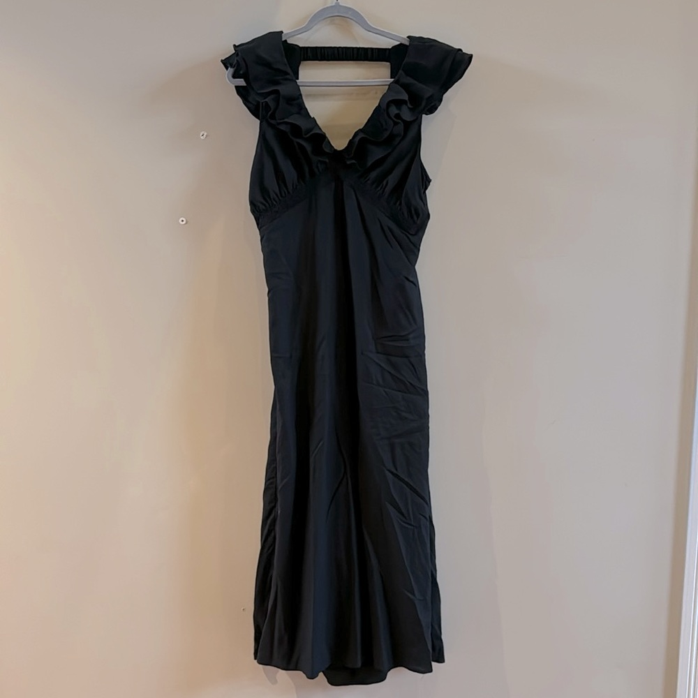 Beautiful black linen Anthropologie dress with amazing back cutout detail!